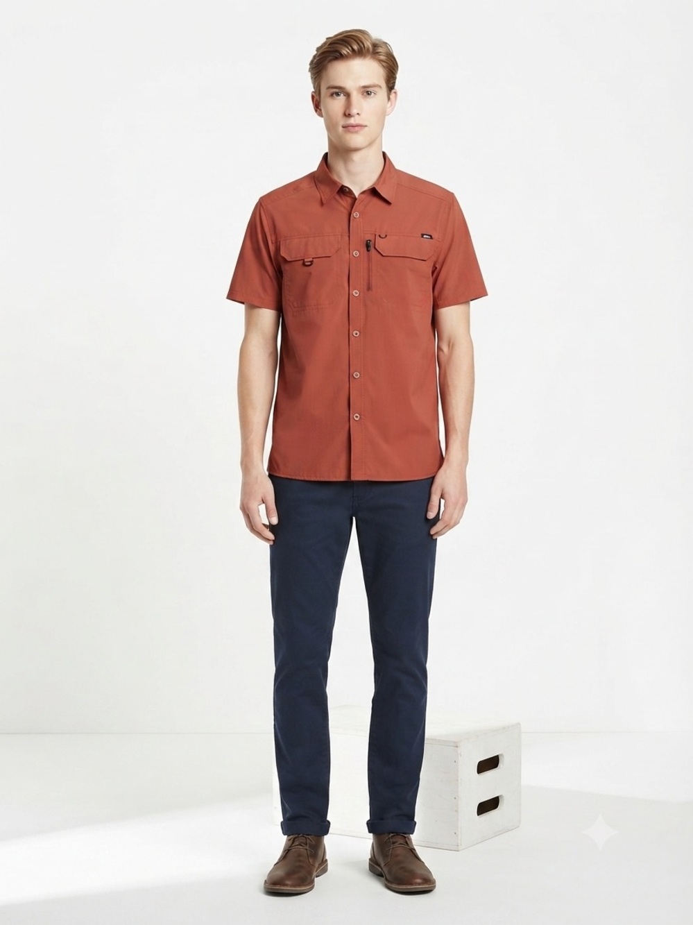✅ NWT Eddie Bauer Men’s Red Short Sleeve Button Down Shirt Size L